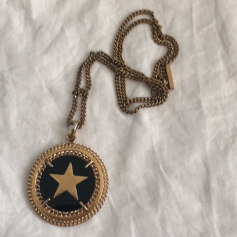 GIVENCHY VINTAGE GOLDTONE GOLD STAR GEM PENDANT 28 " RHINESTONE NECKLACE - Picture 7 of 10